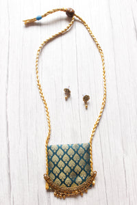 Banarasi Fabric Handcrafted Necklace Set with Gold Finish Metal Embellishments
