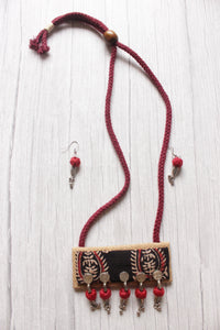 Block Printed Fabric and Jute Adjustable Rope Closure Necklace Set