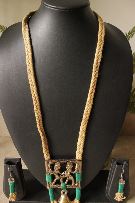 Tribal Motifs Braided Jute Threads Long Necklace Set