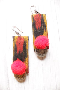 Ikat Fabric Pom Pom Embellished Handcrafted Earrings