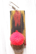 Load image into Gallery viewer, Ikat Fabric Pom Pom Embellished Handcrafted Earrings
