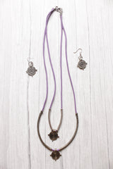 Purple Rope Closure Hasli Style 2 Layer Long Necklace Set