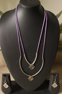 Purple Rope Closure Hasli Style 2 Layer Long Necklace Set