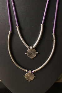Purple Rope Closure Hasli Style 2 Layer Long Necklace Set