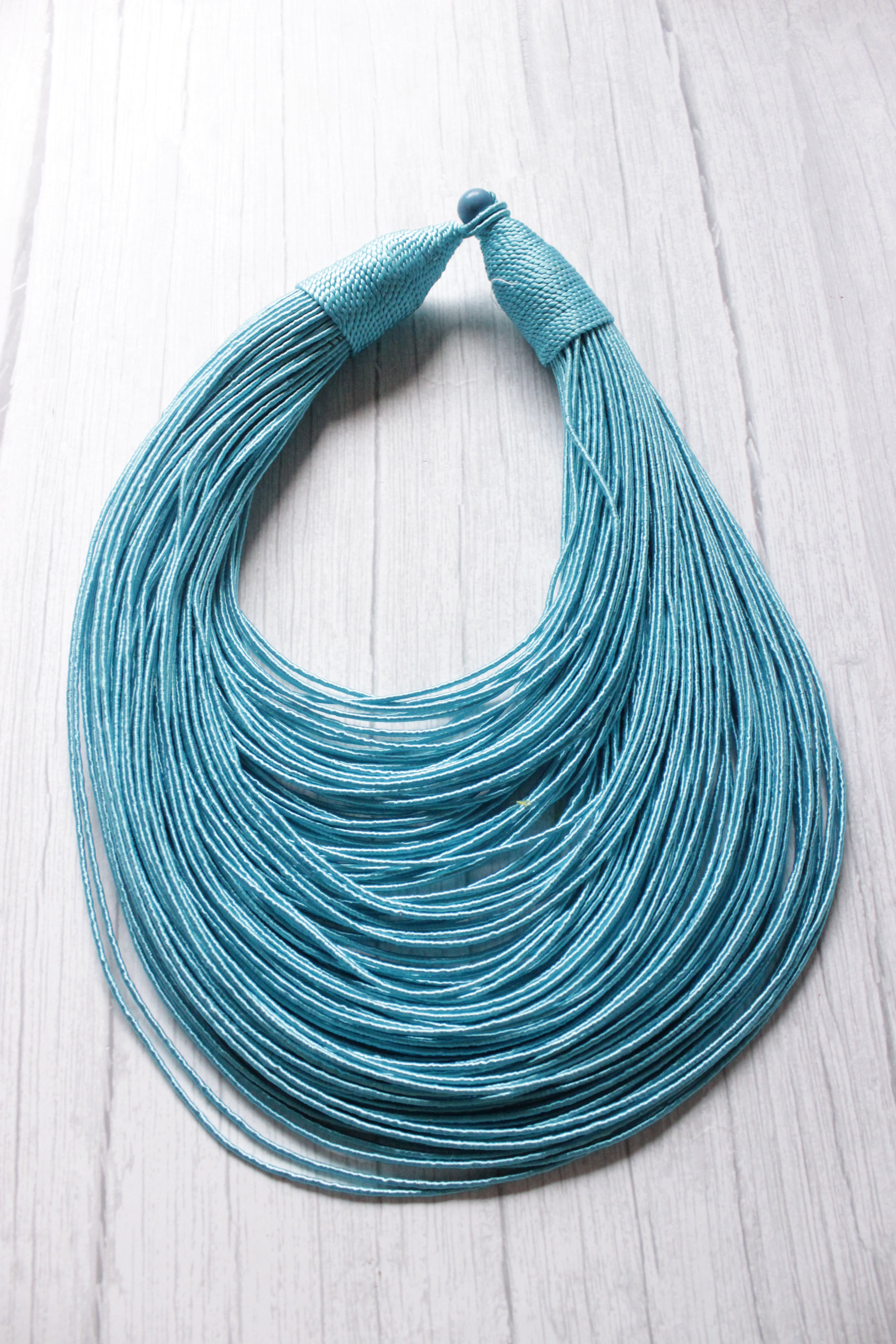 Electric Blue Handmade Silk Threads Multi-Layer Statement African Choker Necklace