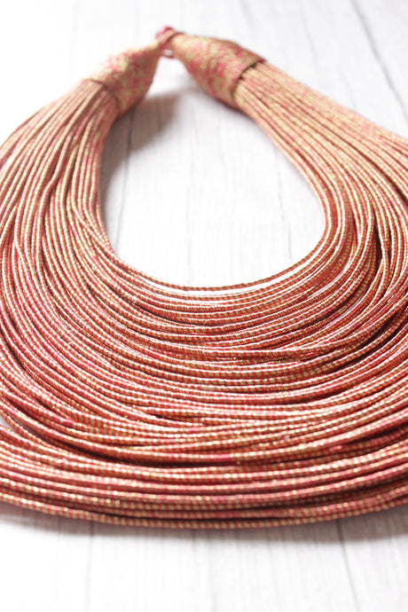 Dull Red & Golden Handmade Silk Threads Multi-Layer Statement African Choker Necklace