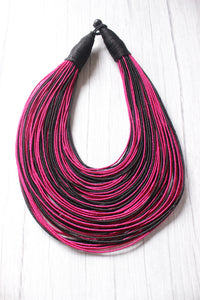 Black & Pink Handmade Silk Threads Multi-Layer Statement African Choker Necklace