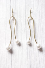 Load image into Gallery viewer, Petite Gold Toned Pearl Bead Embellished Brass Dangler Earrings
