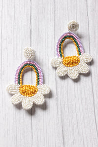 Handmade Beaded Rainbow and Flower Motifs Dangler Earrings