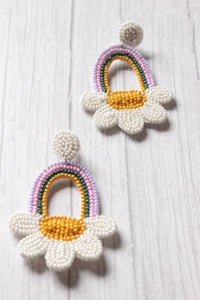 Handmade Beaded Rainbow and Flower Motifs Dangler Earrings