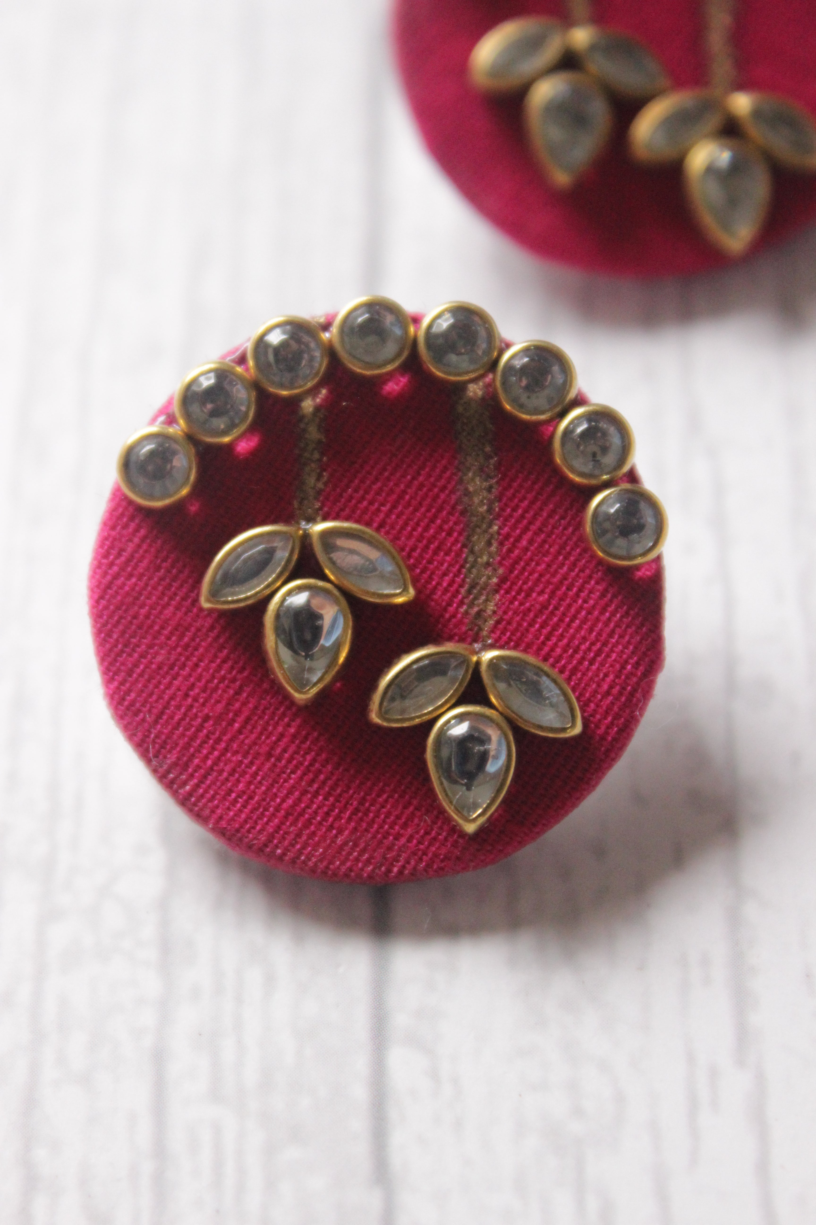 Glass Stones Embedded Gold Tone Handmade Fabric Stud Earrings