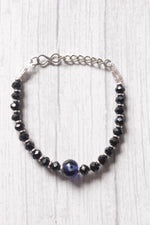 Load image into Gallery viewer, Evil Eye and Black Beads Braided in Silver Chain Single Anklet
