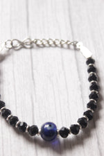 Load image into Gallery viewer, Evil Eye and Black Beads Braided in Silver Chain Single Anklet
