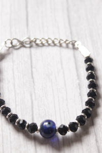 Evil Eye and Black Beads Braided in Silver Chain Single Anklet
