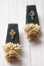 Load image into Gallery viewer, Handcrafted Fabric Jhumka Earrings with Kundan Stones and White Beads
