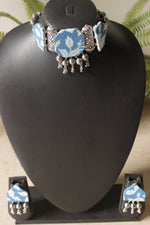Load image into Gallery viewer, Printed Indigo Fabric Handmade Ball Chain Choker Necklace Set
