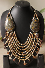 Load image into Gallery viewer, Ivory &amp; Brown Wooden Beads Elephant Charms Tribal Motifs Handcrafted Statement African Tribal Necklace
