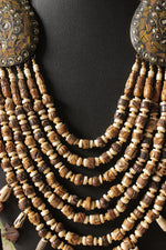 Load image into Gallery viewer, Ivory &amp; Brown Wooden Beads Elephant Charms Tribal Motifs Handcrafted Statement African Tribal Necklace
