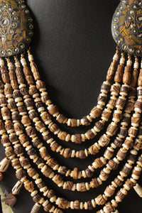 Ivory & Brown Wooden Beads Elephant Charms Tribal Motifs Handcrafted Statement African Tribal Necklace