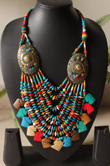 Multi-Color Wooden Beads Elephant Charms Tribal Motifs Handcrafted Statement African Tribal Necklace