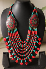 Load image into Gallery viewer, Turquoise &amp; Red Bone Beads Elephant Charms Tribal Motifs Handcrafted Statement African Tribal Necklace
