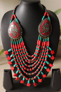 Turquoise & Red Bone Beads Elephant Charms Tribal Motifs Handcrafted Statement African Tribal Necklace