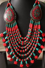 Load image into Gallery viewer, Turquoise &amp; Red Bone Beads Elephant Charms Tribal Motifs Handcrafted Statement African Tribal Necklace
