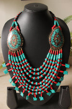 Load image into Gallery viewer, Turquoise &amp; Red Bone Beads Elephant Charms Tribal Motifs Handcrafted Statement African Tribal Necklace
