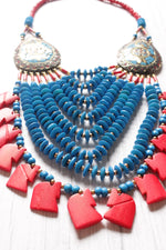 Load image into Gallery viewer, Sky Blue &amp; Red Bone Beads Elephant Charms Tribal Motifs Handcrafted Statement African Tribal Necklace
