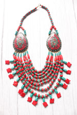 Load image into Gallery viewer, Turquoise &amp; Red Bone Beads Elephant Charms Tribal Motifs Handcrafted Statement African Tribal Necklace
