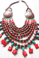 Load image into Gallery viewer, Turquoise &amp; Red Bone Beads Elephant Charms Tribal Motifs Handcrafted Statement African Tribal Necklace
