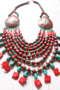 Turquoise & Red Bone Beads Elephant Charms Tribal Motifs Handcrafted Statement African Tribal Necklace