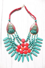 Load image into Gallery viewer, Red &amp; Turquoise Wooden Beads Tribal Motifs Handcrafted Statement African Tribal Necklace
