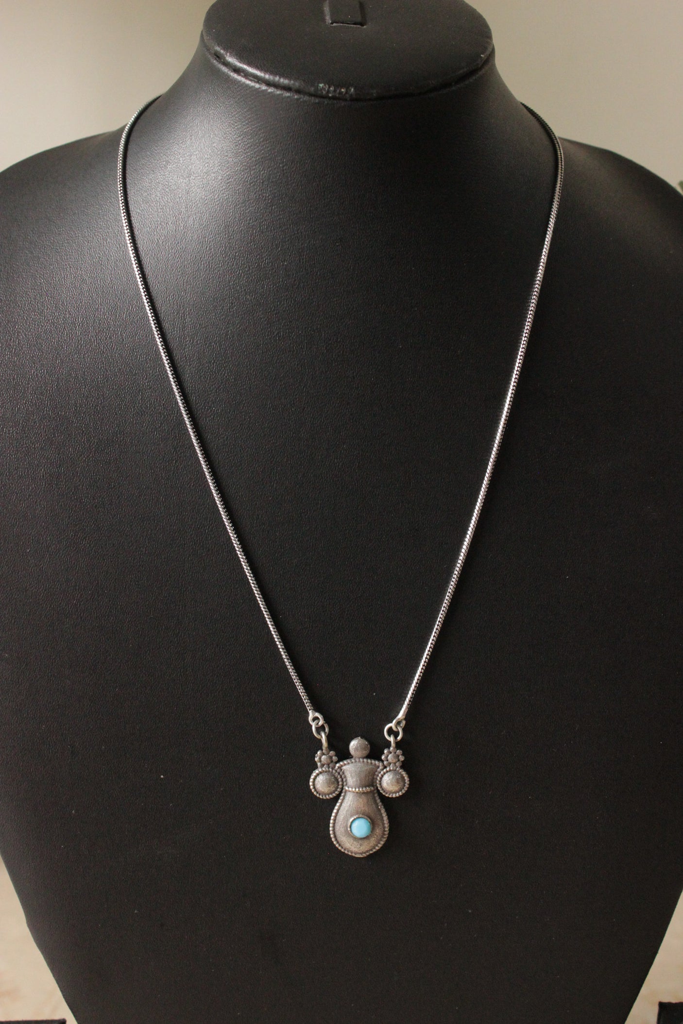 Oxidised Silver Finish Petite Pendant Chain Necklace