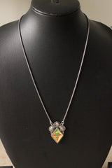 Oxidised Silver Finish Hand Painted Pendant Chain Necklace
