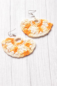 White and White Half Moon Crochet Hand Knitted Dangler Earrings