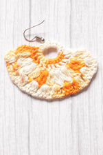 Load image into Gallery viewer, White and White Half Moon Crochet Hand Knitted Dangler Earrings
