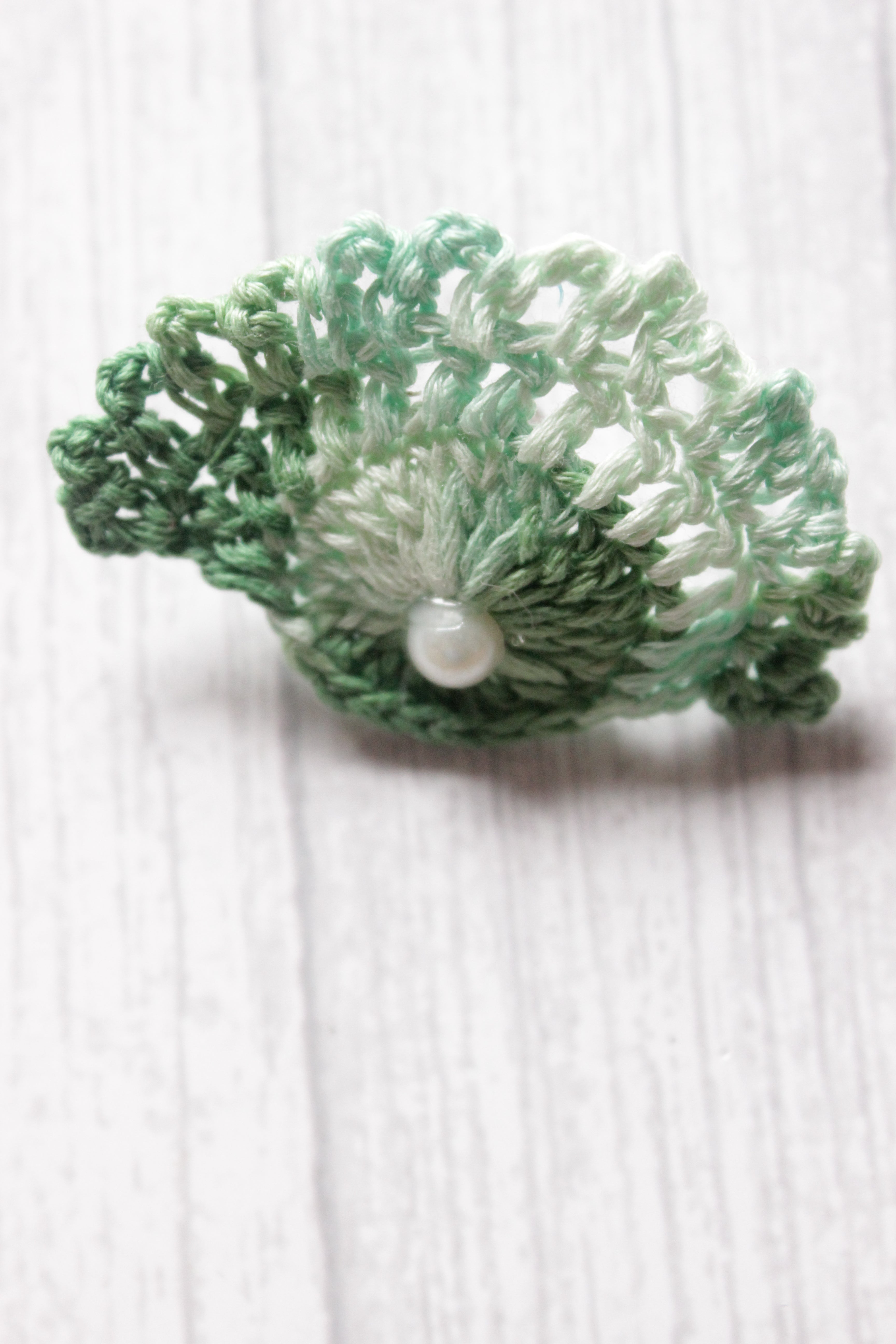 Shades of Green Half Moon Crochet Hand Knitted Dangler Earrings
