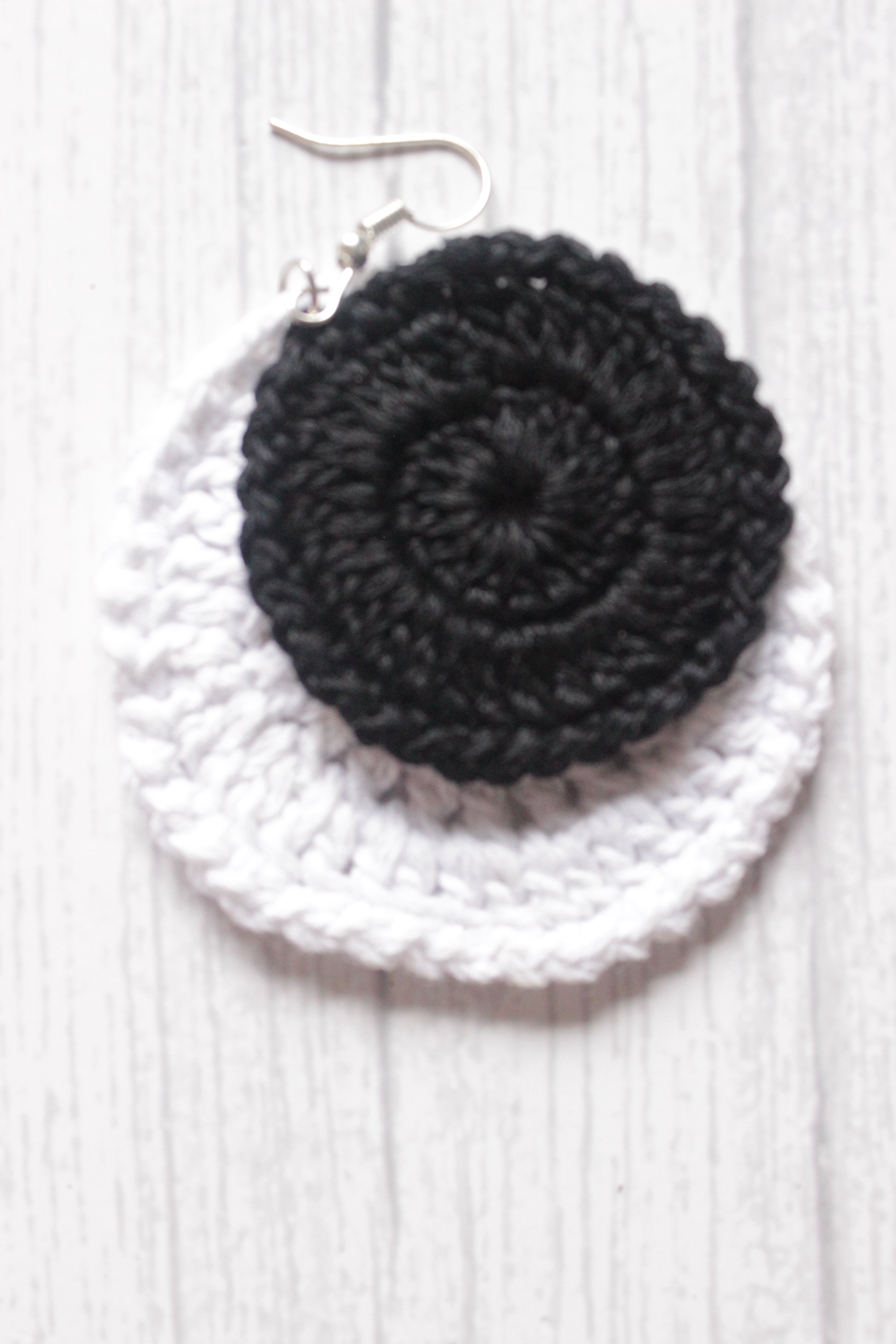 Monotone Circular Crochet Hand Knitted Dangler Earrings