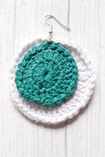 Load image into Gallery viewer, Turquoise &amp; White Circular Crochet Hand Knitted Dangler Earrings

