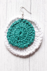 Turquoise & White Circular Crochet Hand Knitted Dangler Earrings