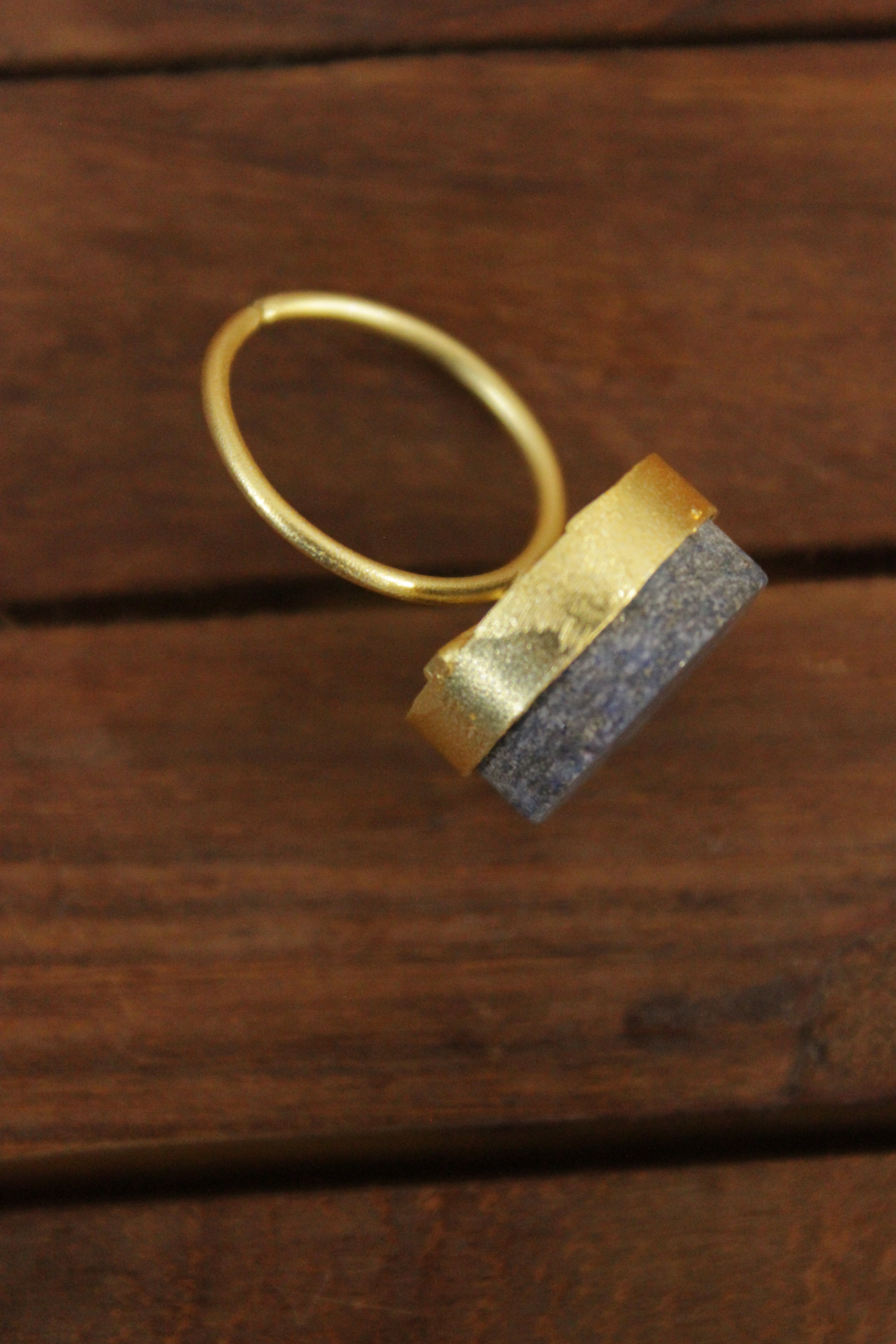 Black Sugar Druzy Gemstone Center Stone Gold Toned Adjustable Brass Finger Ring