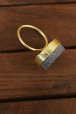 Load image into Gallery viewer, Black Sugar Druzy Gemstone Center Stone Gold Toned Adjustable Brass Finger Ring
