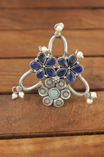 Load image into Gallery viewer, Oxidised Silver Finish Purple Glass Stones Embedded Flower Motifs Statement Cocktail Ring
