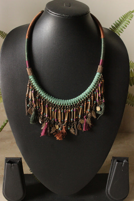 Metal Charms and Fabric Threads Handmade Choker Necklace