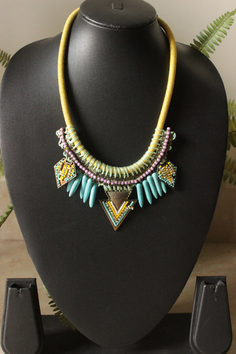 Vibrant Beads and Stones Yellow Toned Handmade Necklace
