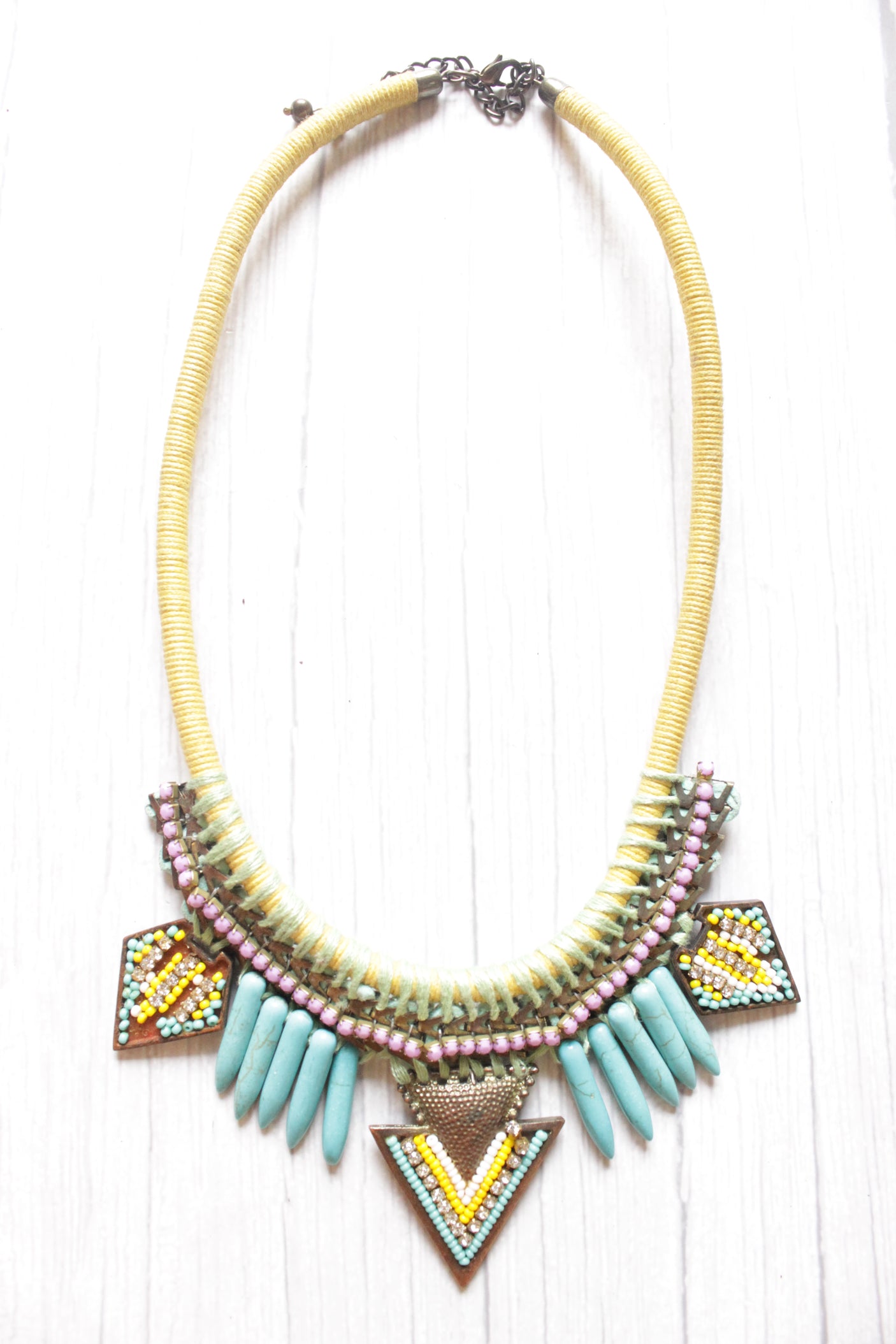 Vibrant Beads and Stones Yellow Toned Handmade Necklace