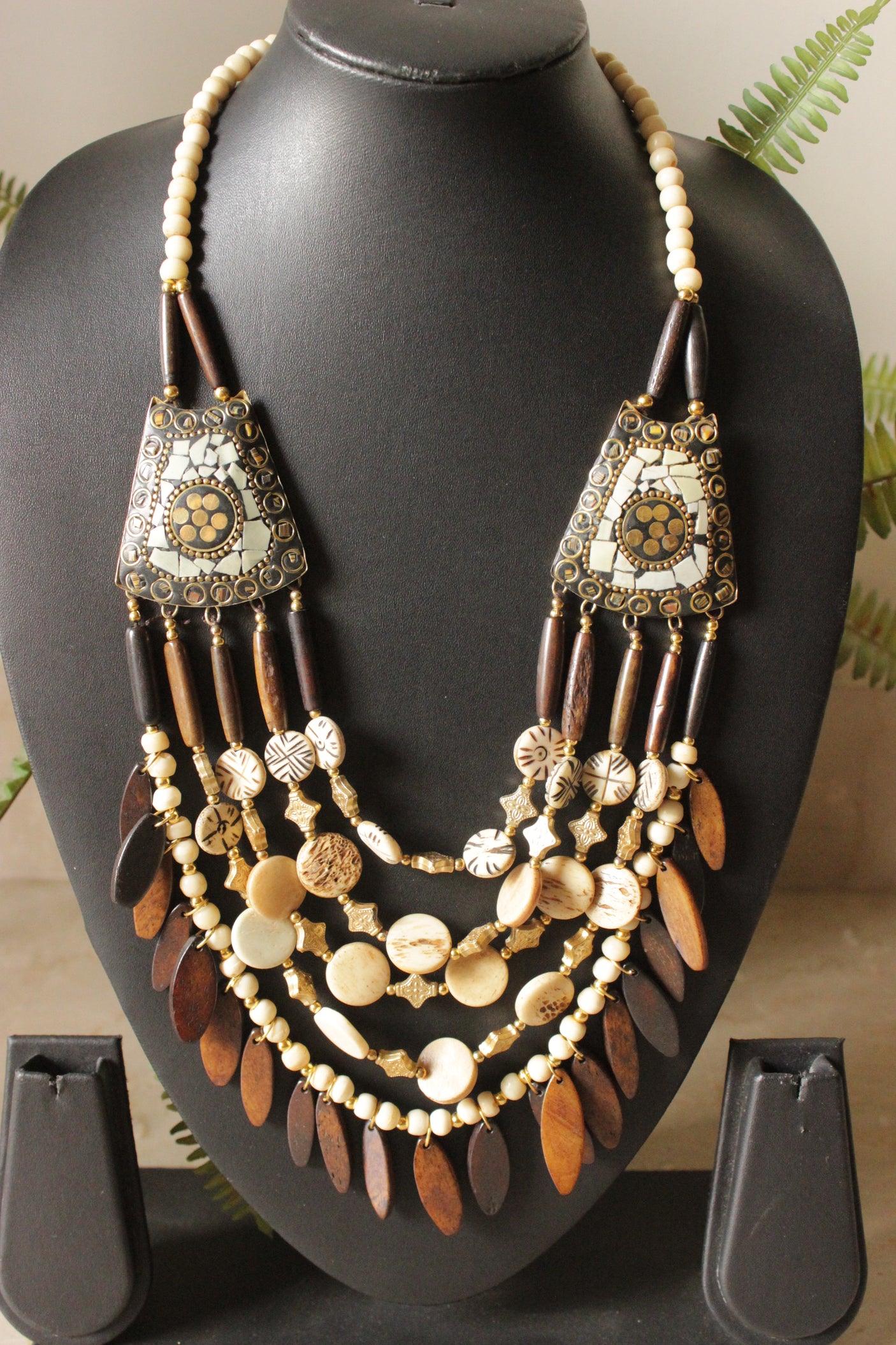 Ivory & Brown Bone Beads Handcrafted Statement African Tribal Necklace