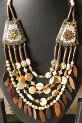 Ivory & Brown Bone Beads Handcrafted Statement African Tribal Necklace