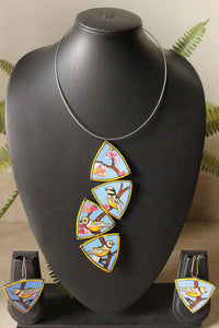 Hand Painted Bird Motifs Wire Closure Terracotta Clay Handmade Necklace Set